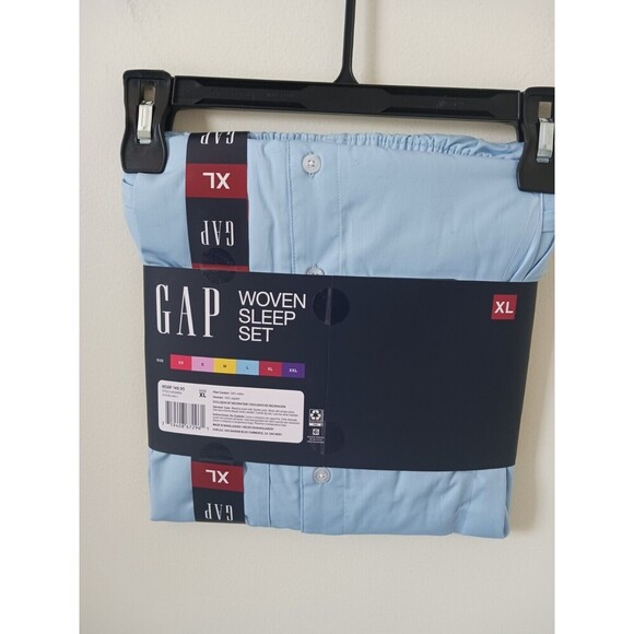 GAP Notch Collar Top & Short Woven Sleep Set Soft Cotton Poplin Blue XL - Picture 3 of 4